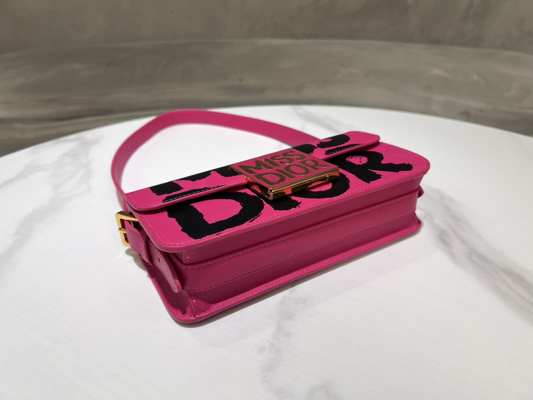 Miss Dior Flap Bag Rose Red and Black Miss Dior Graffiti Printed Calfskin